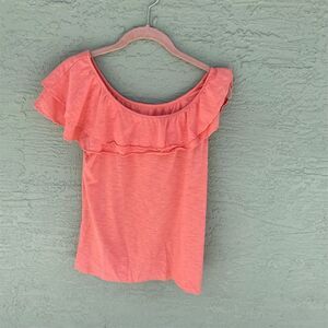 Lilly Pulitzer Off The Shoulder Ruffle Top Pink Blouse Size L Casual